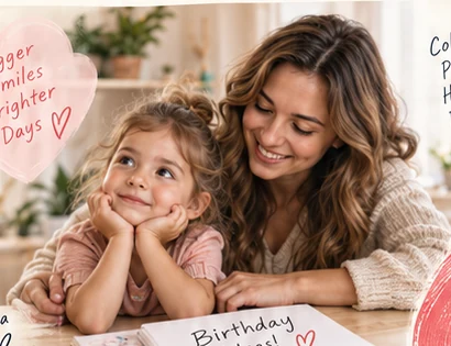 Parent and child planning a birthday celebration