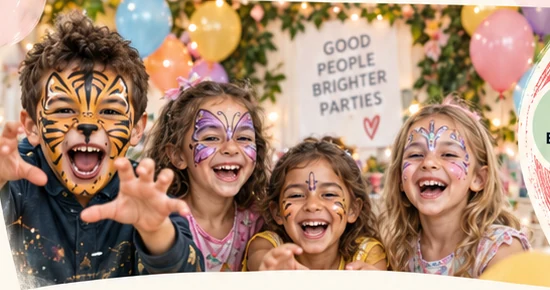 Happy children at a colorful face painting party